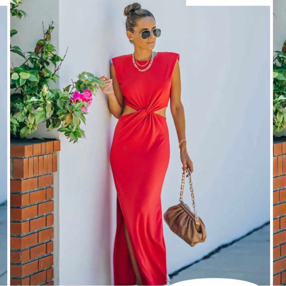 Red maxi dress with twist front side cutouts